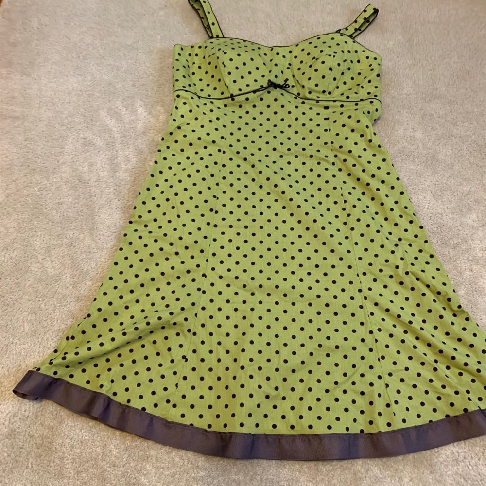 R&K Originals Green and Brown Cotton Polka Dot Sundress Size 14